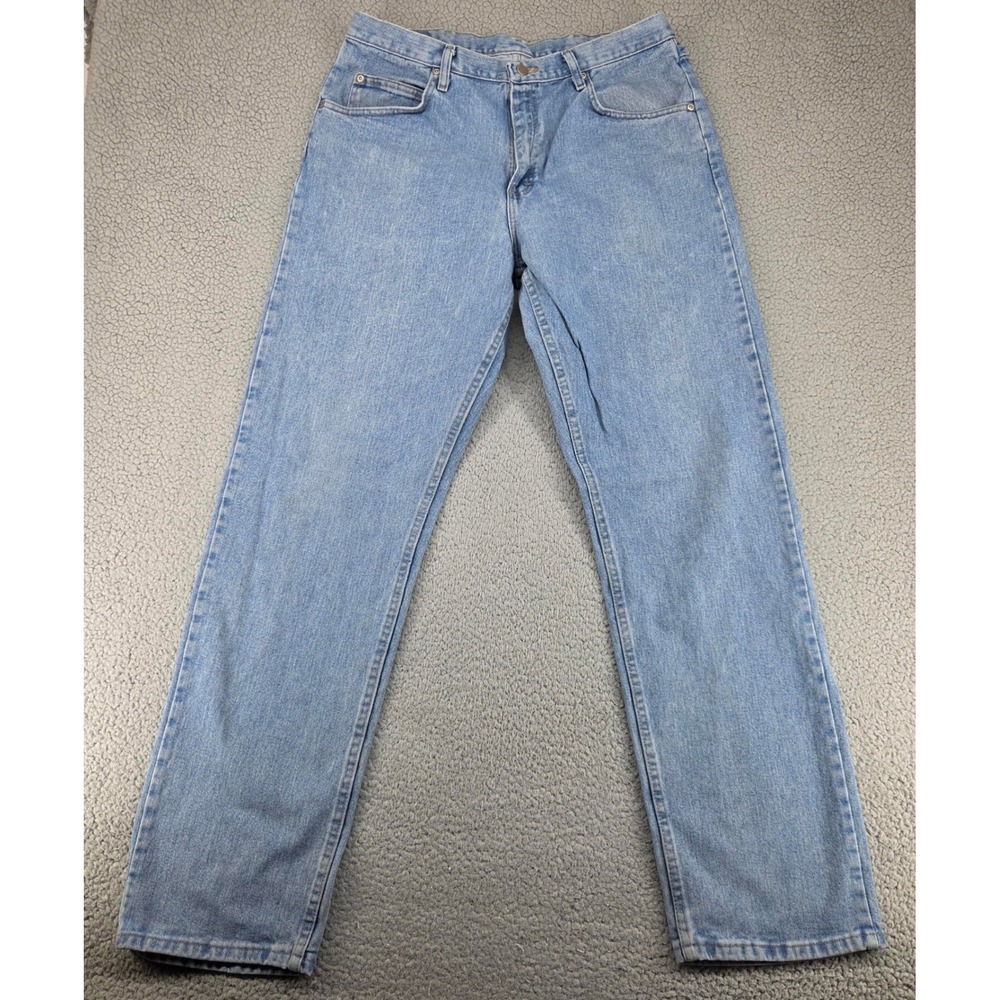 Wrangler Jeans Mens 36x34 Blue Light Wash Straight Leg Denim Western Chore Rodeo